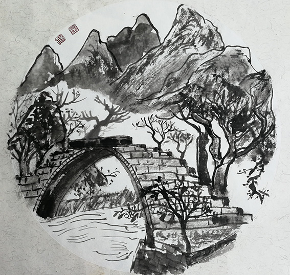 樊玉霞作品14  阳朔写生《石拱桥》38X38cm       2019年